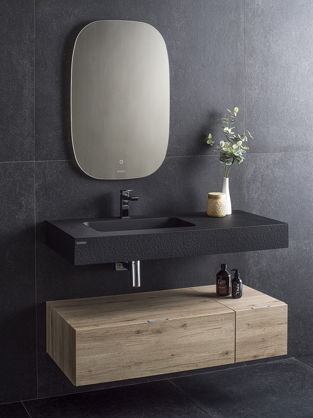 Krion Shell Natural Encimera 110 Grafito mueble 80+30 Roble Porcelanosa - ©Porcelanosa